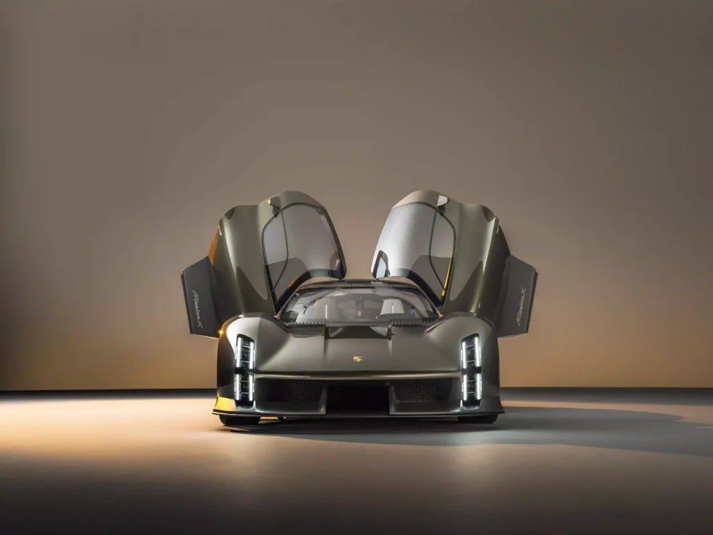 Porsche Mission X concept car doors open at Porsche 75th anniversary
