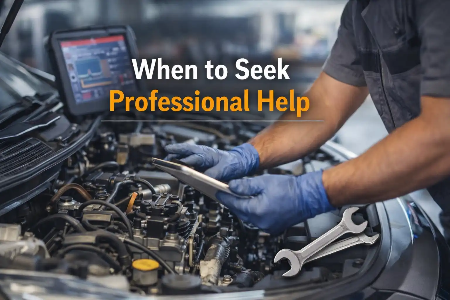 A Honda-authorized mechanic using professional diagnostic equipment to inspect the engine of a 2024 Honda CR-V for the source of a ticking noise