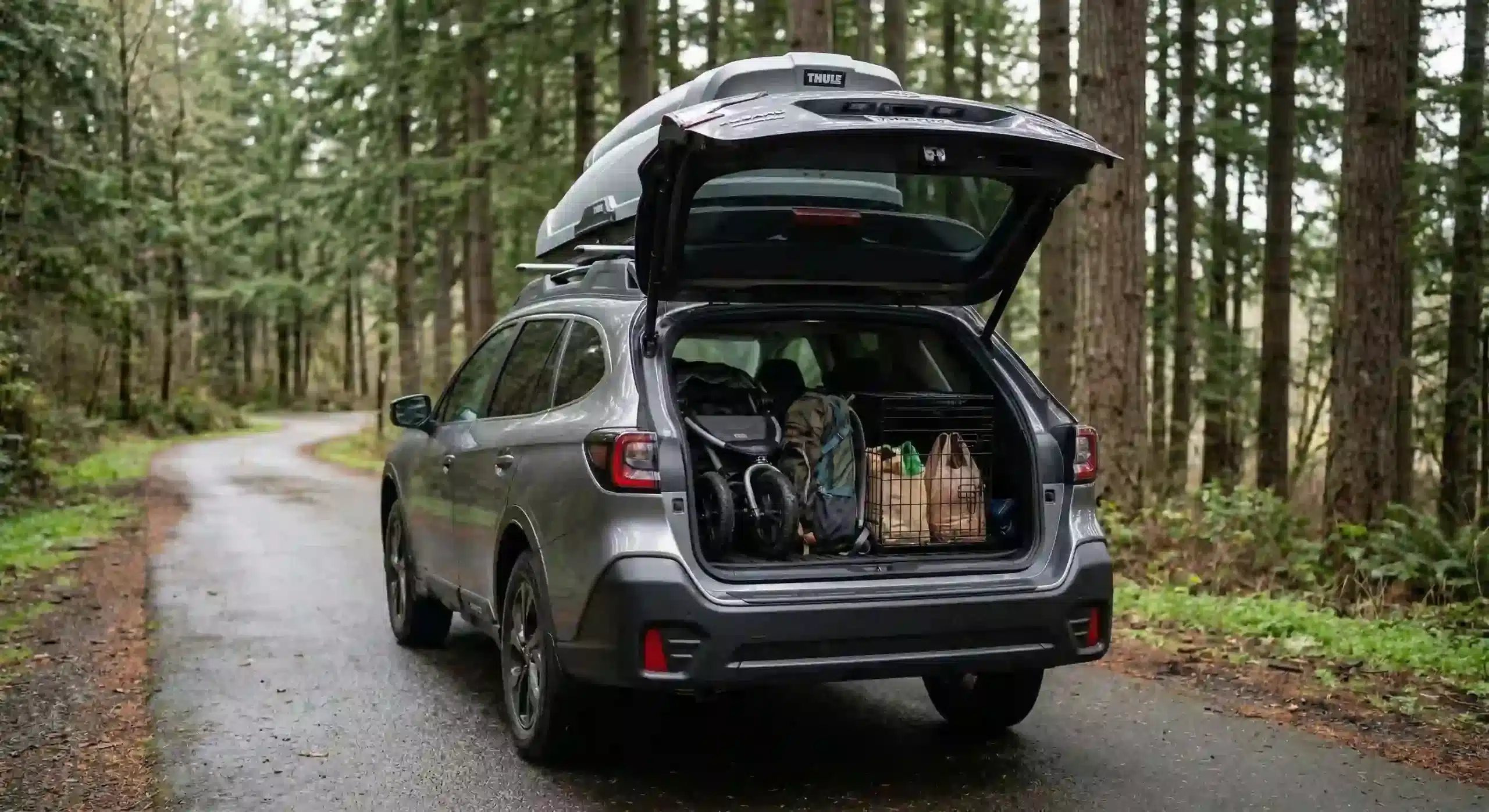 2026 Subaru Outback rear cargo area open showing 34.6 cubic feet family storage capacity