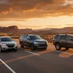 Best SUVs 2026-convoy of SUVs on a highway at golden hour
