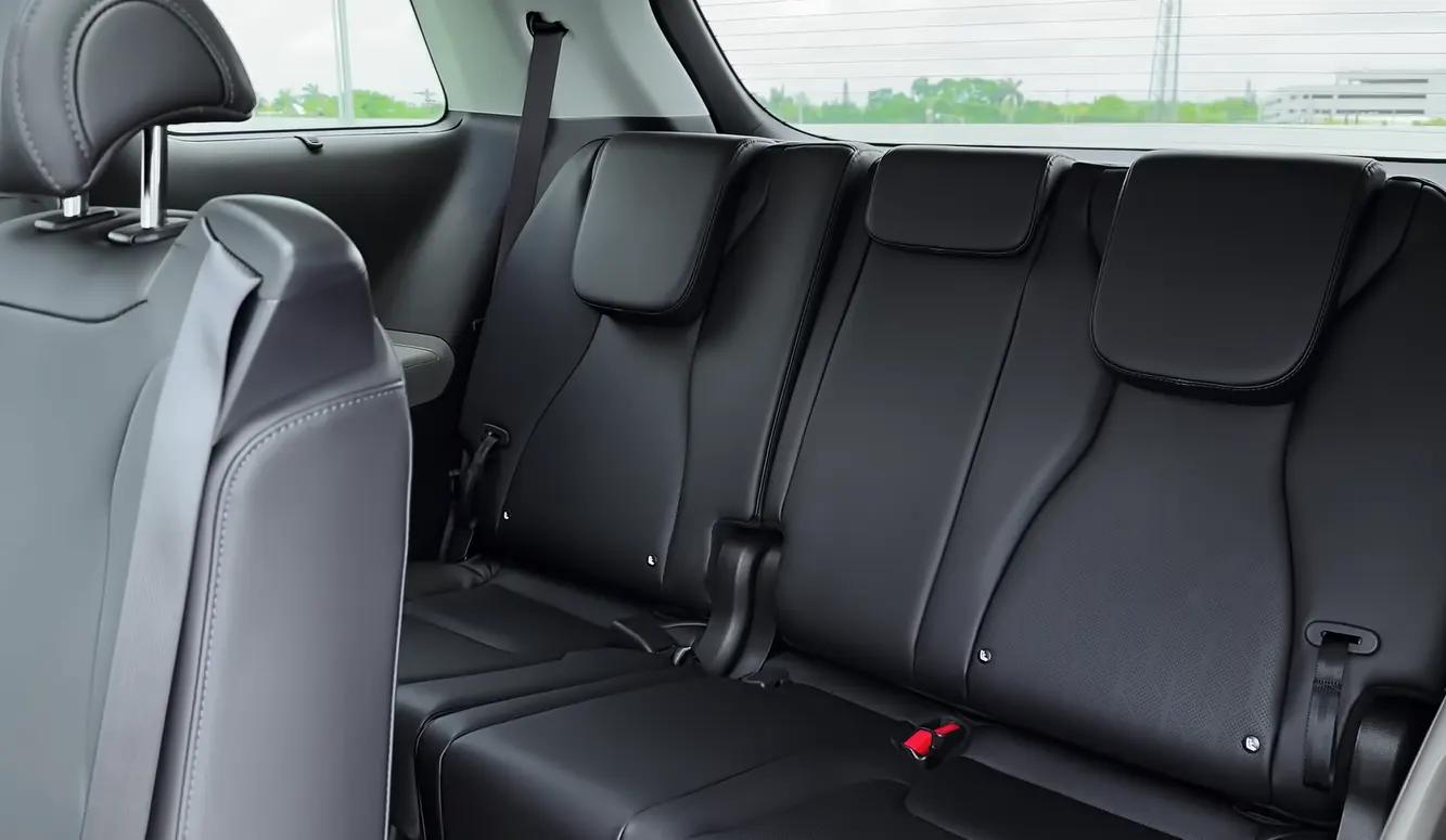 Kia Carnival 2026 third row seating space showing real eighth seat that is a genuine seat not a token spot with enough room for real passengers and 40.2 cubic feet cargo behind confirming best people carrier MPV for big families