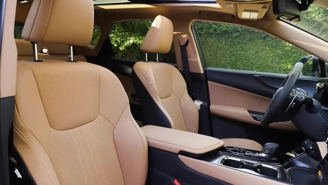 Lexus NX 350h 2026 seating space showing compact luxury SUV rear passenger room and practical five-seat layout with 22.7 cubic feet cargo behind rear seats and strong Toyota hybrid reliability reducing brake pad and maintenance costs