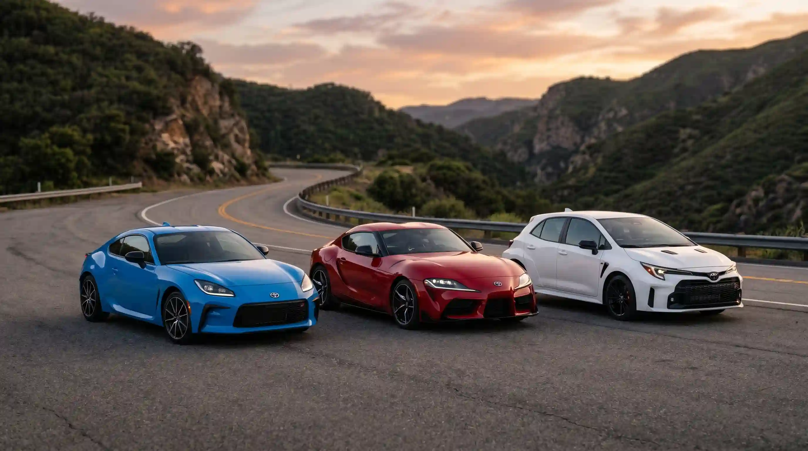 Toyota Sports Car Models 2026 lineup showing GR86 GR Corolla and GR Supra three pure performance cars each with a different mission from 31200 base GR86 to 56845 GR Supra 3.0 all carrying real track focus under the GR Gazoo Racing badge