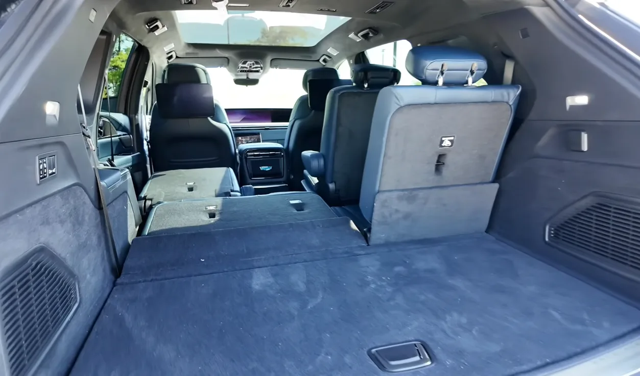 2026 Cadillac Escalade IQ cargo space expanded third row folded maximum load area family trips gear storage full-size luxury electric SUV