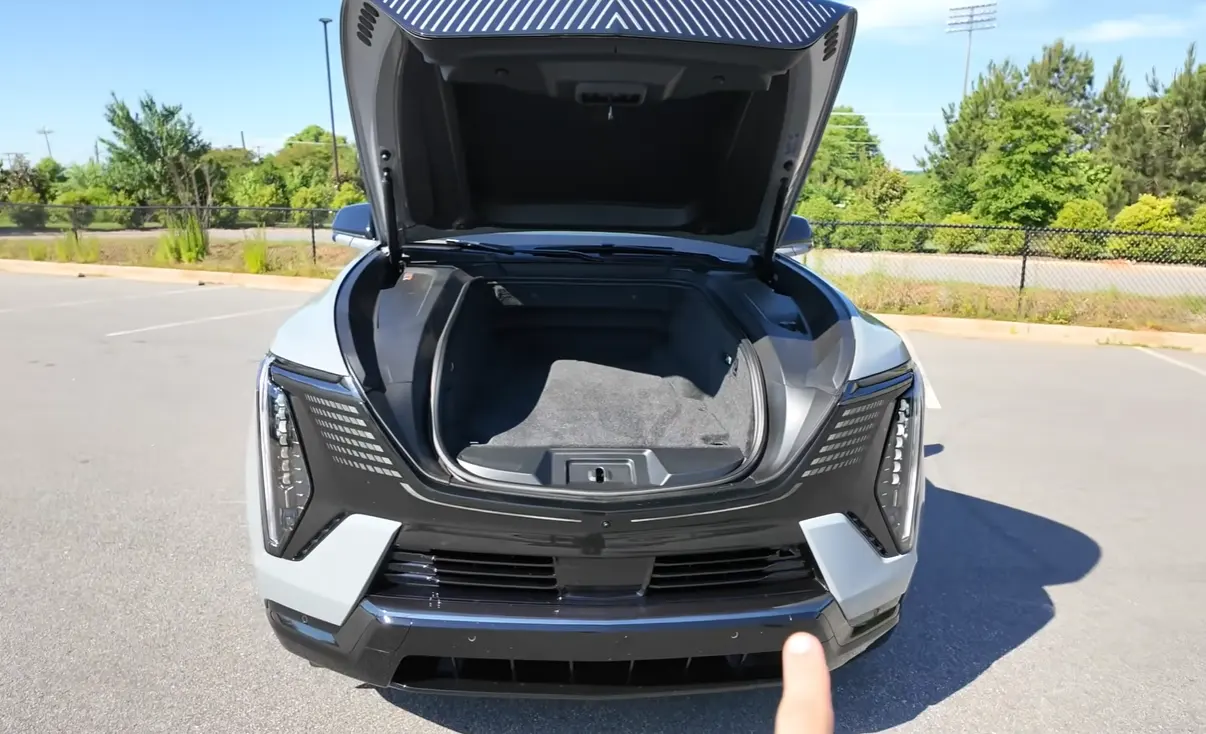 2026 Cadillac Escalade IQ front cargo frunk secure storage charging cables valuables access hands-free power open luxury EV SUV