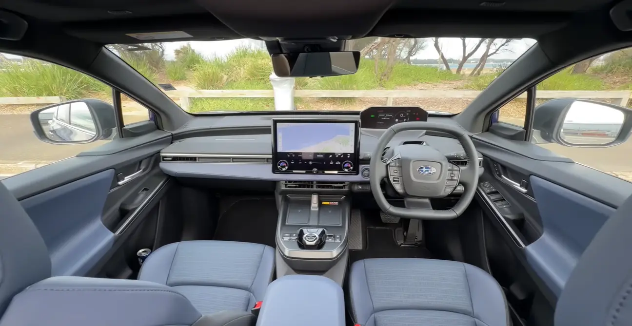 2026 Subaru Trailseeker interior clean tough cabin big center screen hard buttons EyeSight wireless phone link sandy boots wet dogs