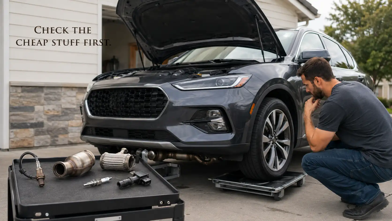 P0430 common causes failing catalytic converter faulty downstream O2 sensor exhaust leak misfire damaging cat Bank 2 cheapest-first diagnostic order