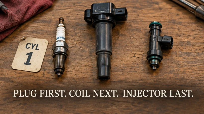 Common causes P0301 code cheapest first worn spark plug failing ignition coil clogged injector low compression cylinder 1 diagnostic order