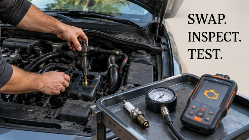 How to diagnose P0301 coil swap test inspect plug and injector compression test scanner wrench DIY diagnostic order cylinder 1