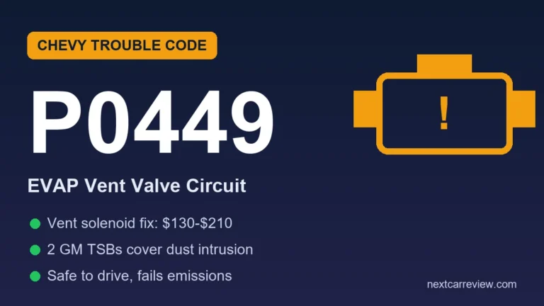 P0449 code on Chevrolet: EVAP vent valve circuit diagnosis and repair cost