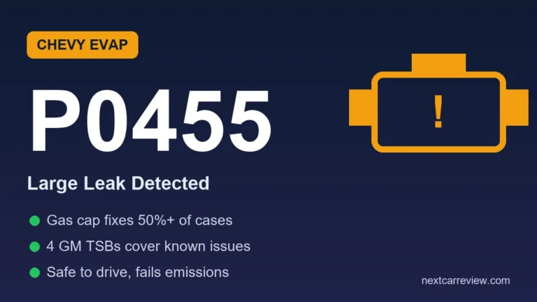 P0455 code on Chevy: EVAP large leak diagnosis and gas cap, vent solenoid, purge valve repair