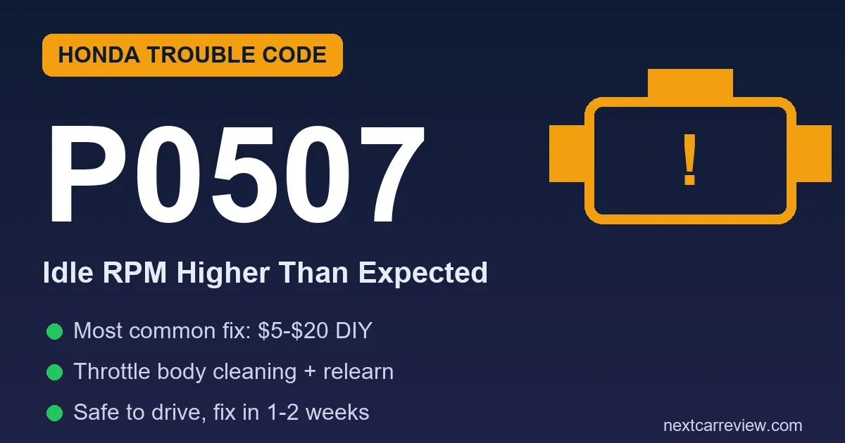 P0507 code on Honda: idle RPM higher than expected, diagnosis and repair cost
