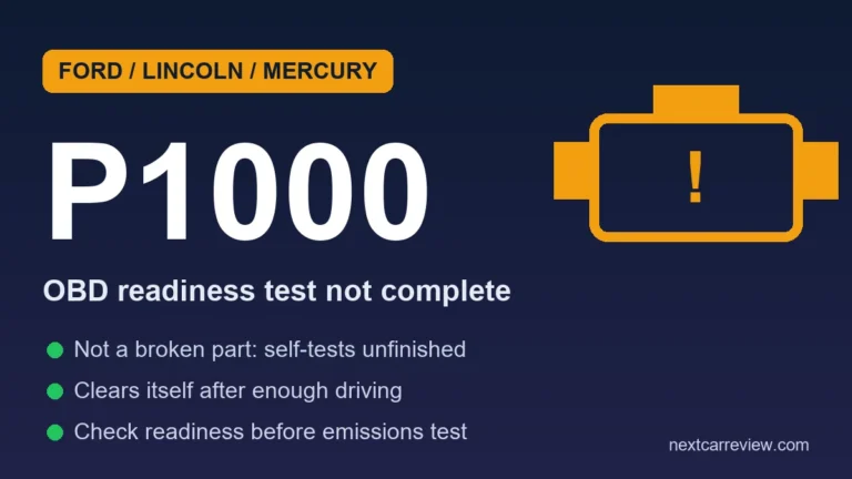 Ford P1000 code card: OBD readiness test not complete, not a broken part, clears after enough driving