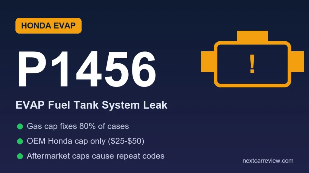 P1456 code on Honda: EVAP fuel tank system leak diagnosis and gas cap fix