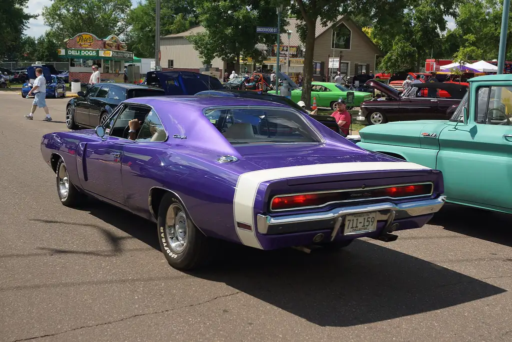 1970 Dodge Charger R/T at a car show, same model as Dom Toretto's hero car in Fast X
