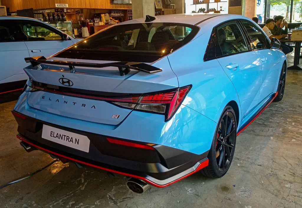 2024 Hyundai Elantra N (CN7 facelift) - rear 3/4 exterior, Performance Blue