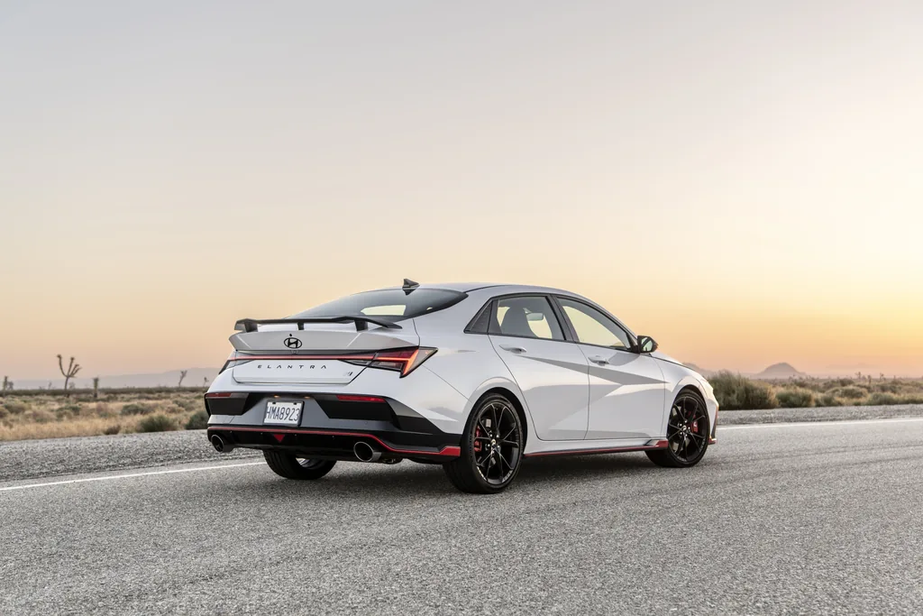 2024 Hyundai Elantra N Review - rear 3/4 at sunset