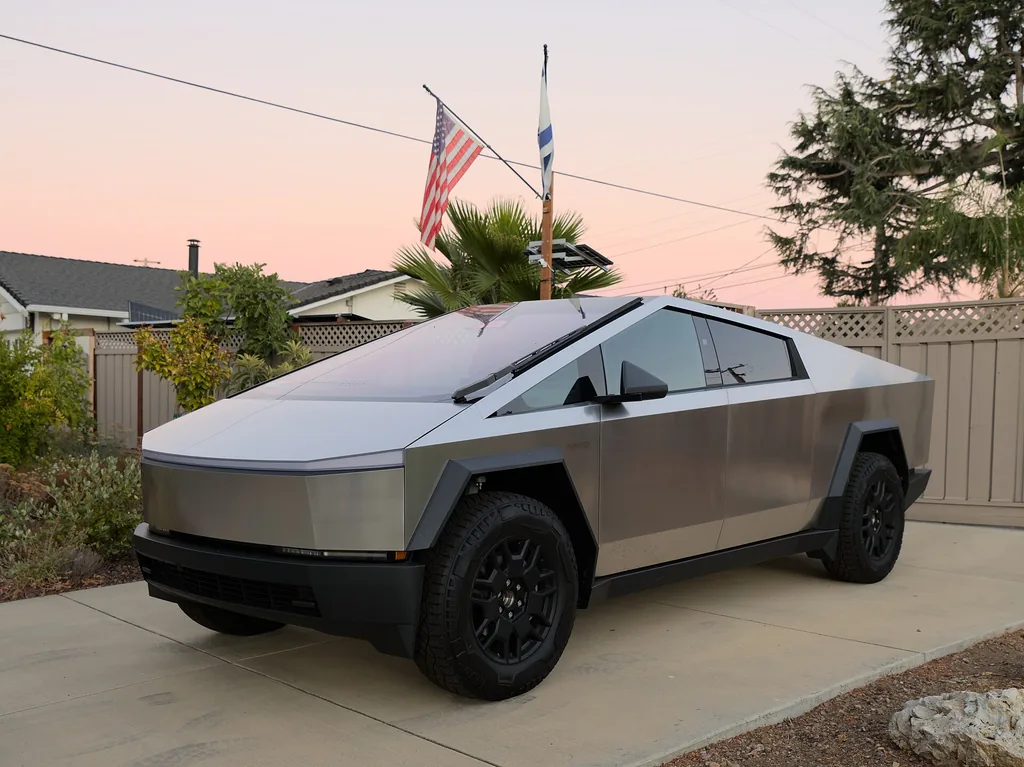 2024 Tesla Cybertruck Cyberbeast Review - front 3/4 at dusk, Foundation Series