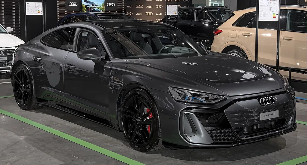 2025 Audi S e-tron GT (facelift) - front 3/4 exterior, show stand