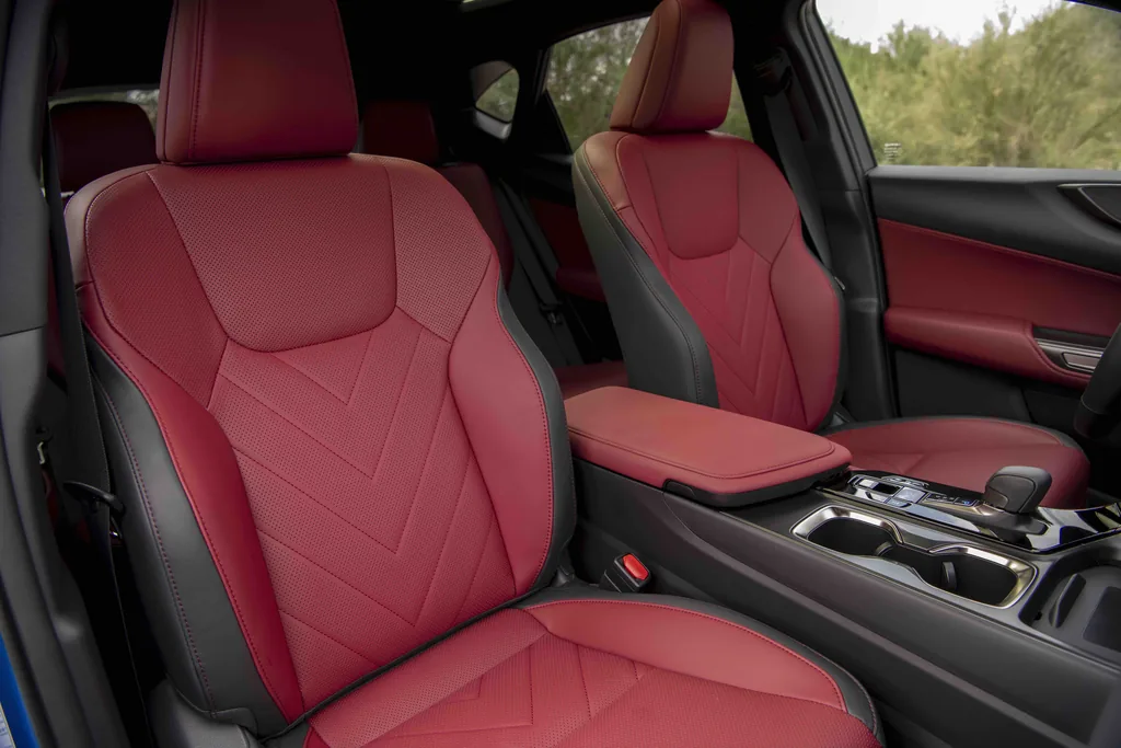 2025 Lexus NX Hybrid Review - 2025 NX 350h Luxury front seats (red interior)