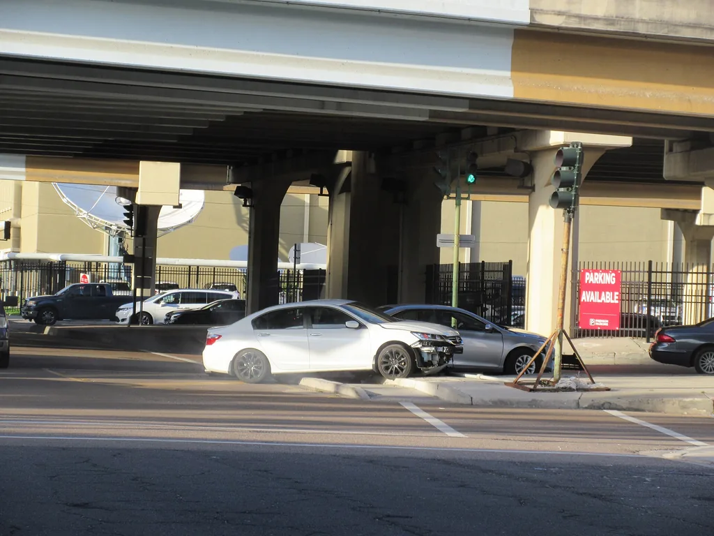 Car crash at the Pontchartrain Expressway entrance in New Orleans, Louisiana, illustrating claim costs (CC BY 2.0, Wikimedia Commons)