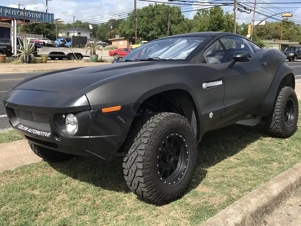 Matte black Local Motors Rally Fighter, same model as Letty's ice-lake car in Fast 8