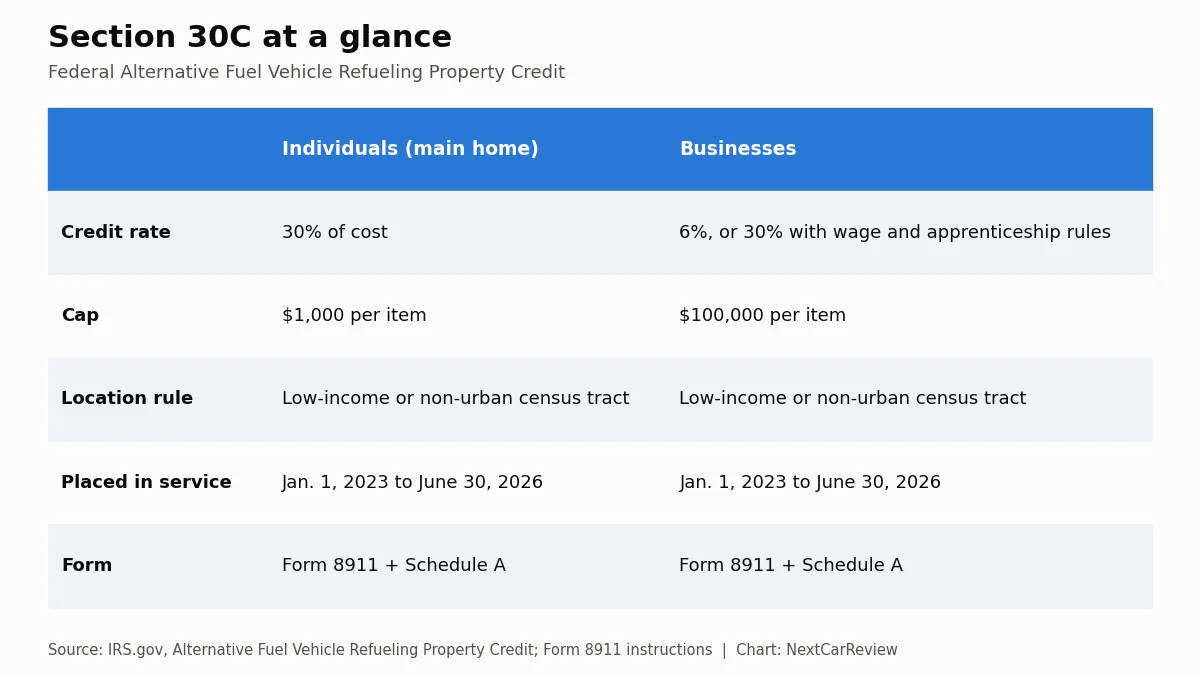Chart: Section 30C at a glance. Federal Alternative Fuel Vehicle Refueling Property Credit