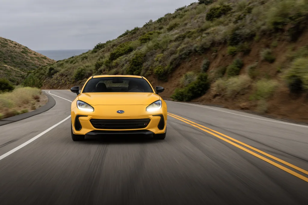 Subaru BRZ driving on a coastal road